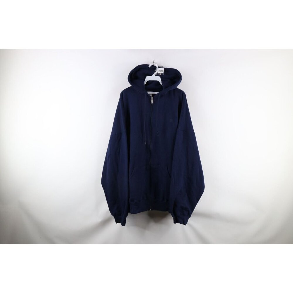 Vintage Russell Athletic Mens 3xl Faded Blank Full Zip Hoodie Sweatshirt Blue